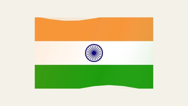Three waving indian flags horizontal graphic animation with tri color