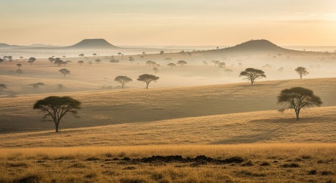 Savannah landscape with acacia trees.