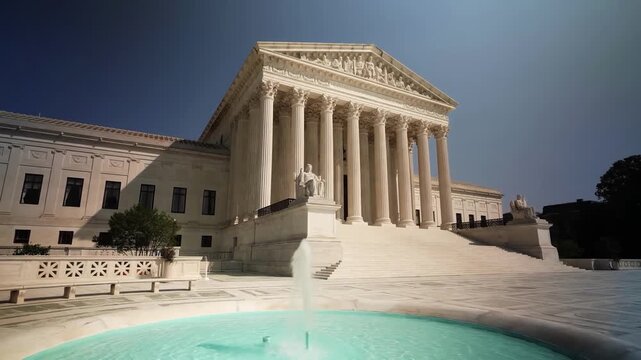 United States Supreme Court Building Exterior with Classical Architecture and Fountain, Washington DC Government Landmark, 4K