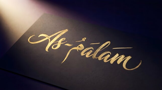 Elegant Arabic Calligraphy Phrase with Flowing Gold Lettering on Dark Paper