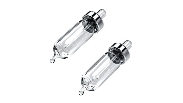 Premium transparent glass cosmetic dropper bottles with pipette applicators for skincare serum essential oil packaging isolated on white background