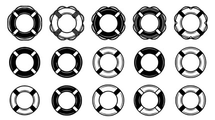 Maritime Lifebuoy and Water Safety Ring Vector Icon Set Featuring Various Nautical Life Preservers, Floating Ring Buoys, and Marine Emergency Rescue Graphics © MdSabbir