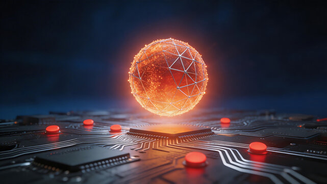 Glowing sphere on circuit board