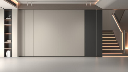 The Modern luxury interior design of beautiful living room and white wall texture background. 3d render  © teeraphan