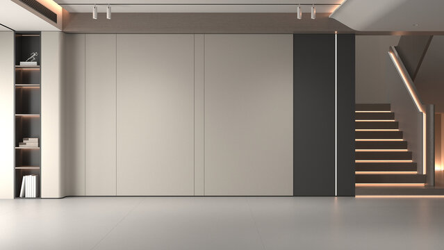 The Modern luxury interior design of beautiful living room and white wall texture background. 3d render

