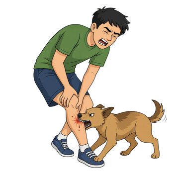 Aggressive Dog Biting a Man's Leg Illustration, Animal Attack and Rabies Risk Concept Vector