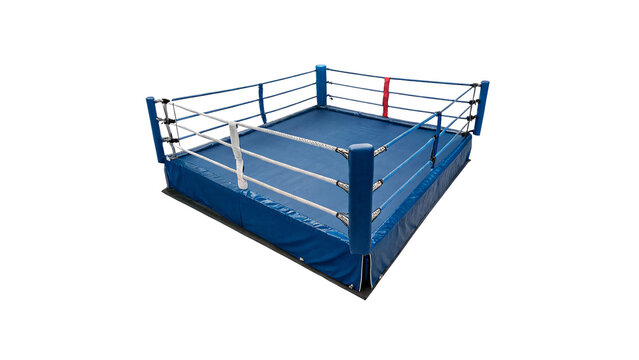 Professional blue square boxing ring with ropes ropes isolated on transparent background
