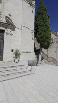 View of the historic district of Colledimezzo, a mountain town in the mountains of Abruzzo.