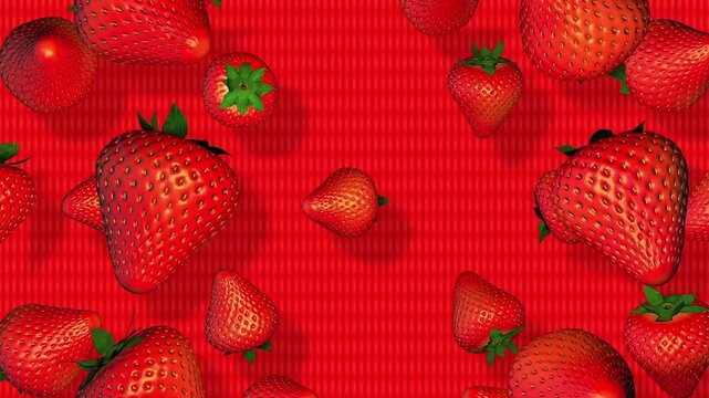 Realistic 3D rendered strawberry pattern background with sweet ripe red berries