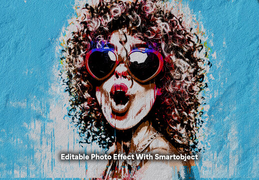 Colorful Watercolor Photo Effect Template with Artistic Paint Texture
