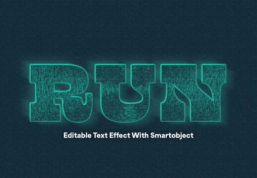 Neon Glow Text Effect Template with Fabric Texture and Editable Smart Object
