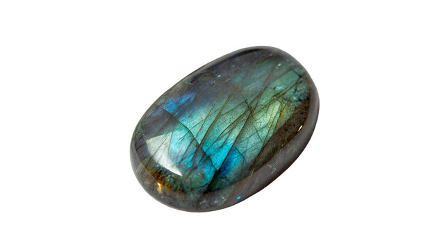 Polished shiny labradorite mineral gemstone crystal texture isolated on transparent background