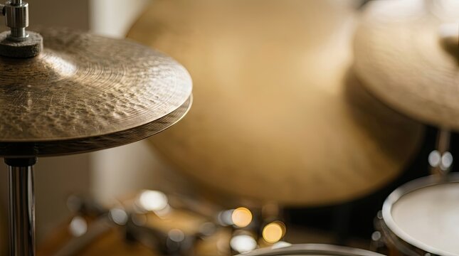 Drum Kit Cymbals Close-up with Soft Bokeh Background