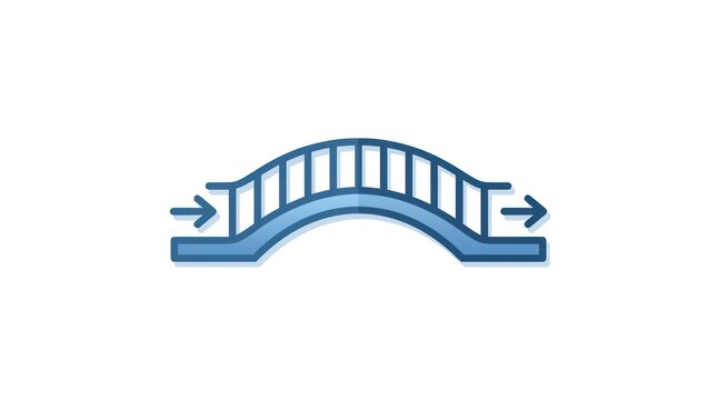 Simple Blue Bridge Icon with Arrows Indicating Direction and Movement Across a Gap