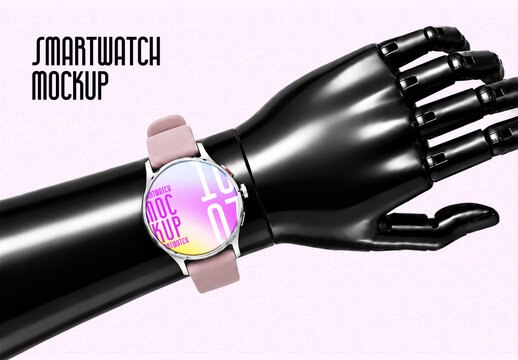 Smartwatch Screen Mockup on Robotic Hand