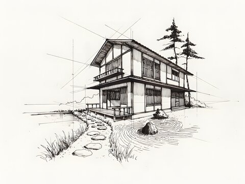 Japanese Residence Architectural Illustration