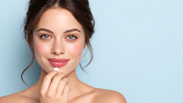 Beautiful Smiling Brunette Woman Portrait with Healthy Skin Natural Makeup and Fashion Beauty Close Up