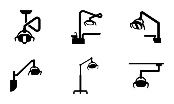 Medical Surgical Lights, Operating Room Lamps, Healthcare Illumination Icons, Vector Set