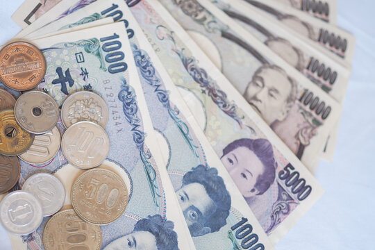Japanese Yen money. close up of the Japanese yen. currency of Japan that is used to change, buy, sell, accumulate, invest, financial, exchange rate, value, accounting, international exchange