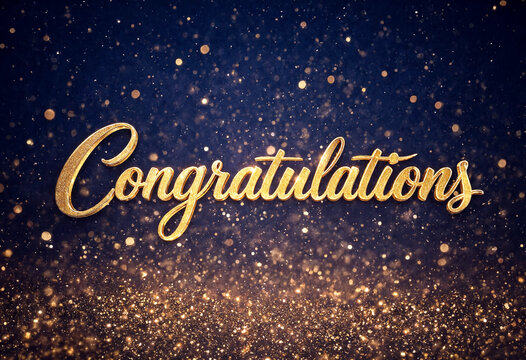 Golden sparkling congratulations text with elegant cursive font on dark background for celebrations