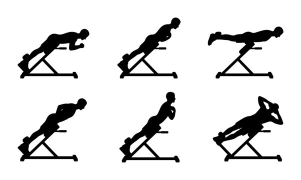 Back Extension Exercise Set, Fitness Training, Gym Workout, Core Strength, Silhouette Icons
