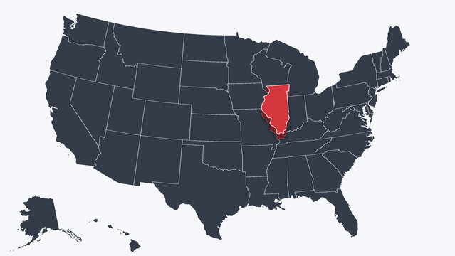 Illinois Highlighted Raised in 3D on US Election Map Red Fill, White