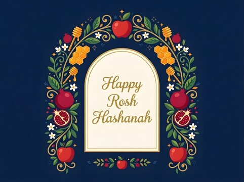 Beautiful decorative greeting card design for the Jewish New Year holiday Rosh Hashanah.