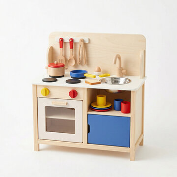 Wooden toy kitchen playset for children with colorful accessories  