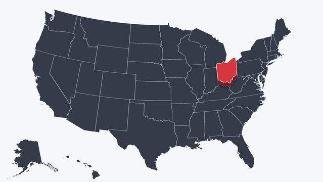 Ohio Raised in 3D on US Election Map Neutral Teal Amber Scheme, White