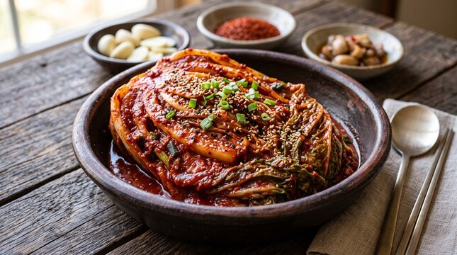 Spicy Korean Napa Cabbage Kimchi with Sesame Seeds