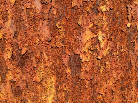 Close-up of rusted metal surface with corrosion and oxidation. Industrial aged texture for backgrounds, design, and manufacturing projects.