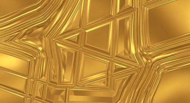 Golden Geometric Pattern with Reflective Surfaces abstract
