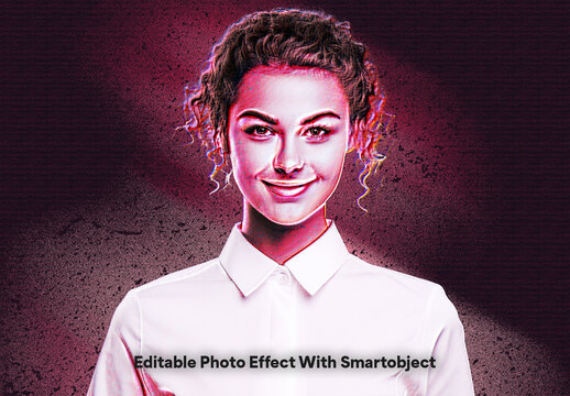 Neon Portrait Photo Effect Template with Cyberpunk Glow