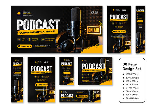 Podcast Social Media Web Banner Set Template