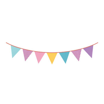 Colorful party bunting flags garland isolated on transparent background
