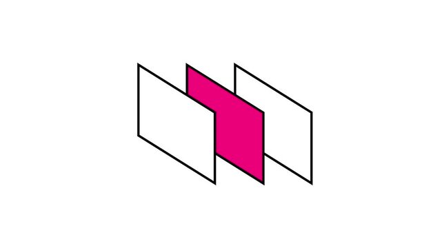 Two large overlapping magenta pink and plain white flag or pennant shapes layered together on a clean white background symbolizing goals and success