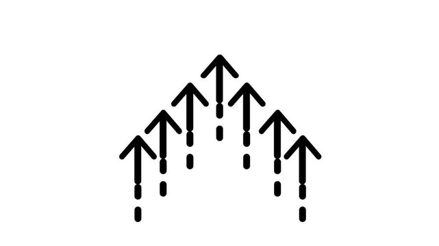 Several black upward pointing arrows arranged together in a mountain or peak shape on a clean white background symbolizing growth progress and success