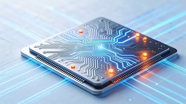 Circuit board with glowing pathways