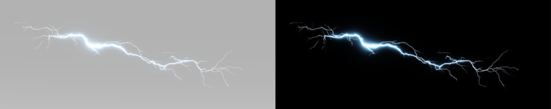 Bolt of electricity with realistic lightning glow for powerful storm energy and plasma discharge design