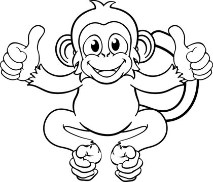 A monkey cute happy cartoon character animal giving a double thumbs up