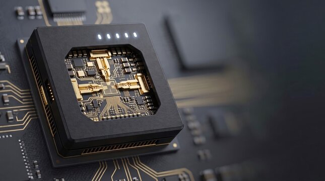 Enterprise terahertz THz wireless 6G communication transceiver chip 3D illustration with copy space