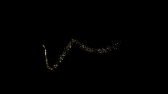 Magical golden glitter love sparkle star trail line background effect with bright glowing particle burst transition for luxury romantic wedding video, overlay on black screen. 4k