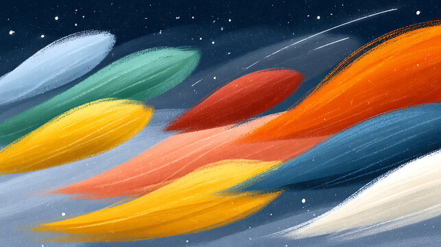 Colorful clouds drift across a star-filled sky, symbolizing dreams, imagination, wonder, and endless possibilities beyond reality.