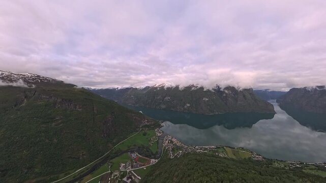 360 VR Aerial view of spring scenery in Norway - Scandinavia