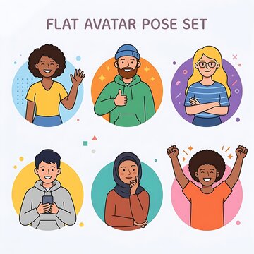 Flat cartoon avatars showing different hand poses and gestures