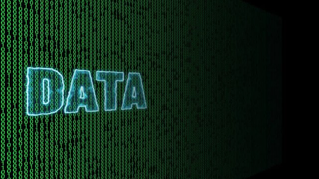 Digital data text with binary code background in motion animation for tech videos 4K Seamless Loop.