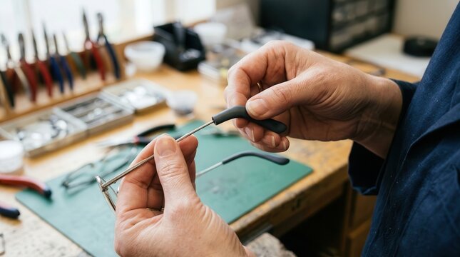 Optician Carefully Adjusting Eyeglass Frames