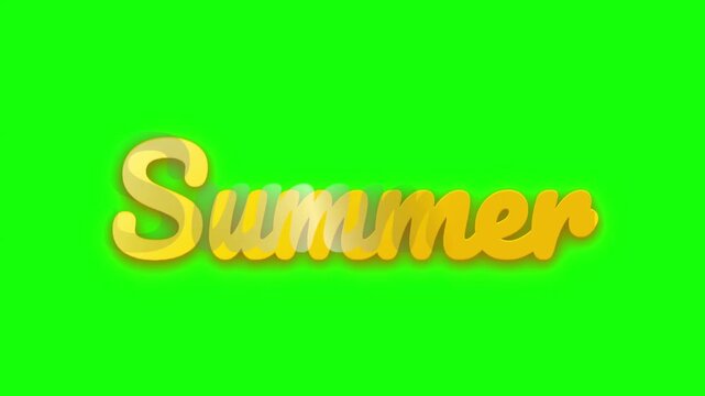 Three golden summer text overlays isolated against a bright vibrant green screen background surface with displays three instances summer written stylized