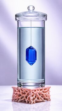 Blue Crystal Growing in Clear Laboratory Solution