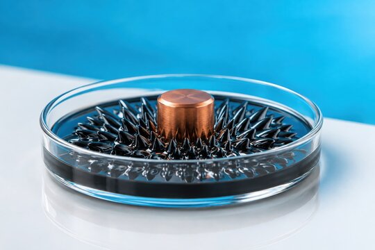 Ferrofluid Spikes Around Magnet in Petri Dish